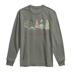 Merry and Bright Trees Long Sleeve Shirt Womans Holiday Coquette Tree Bow TS10 Military Green Print Your Wear