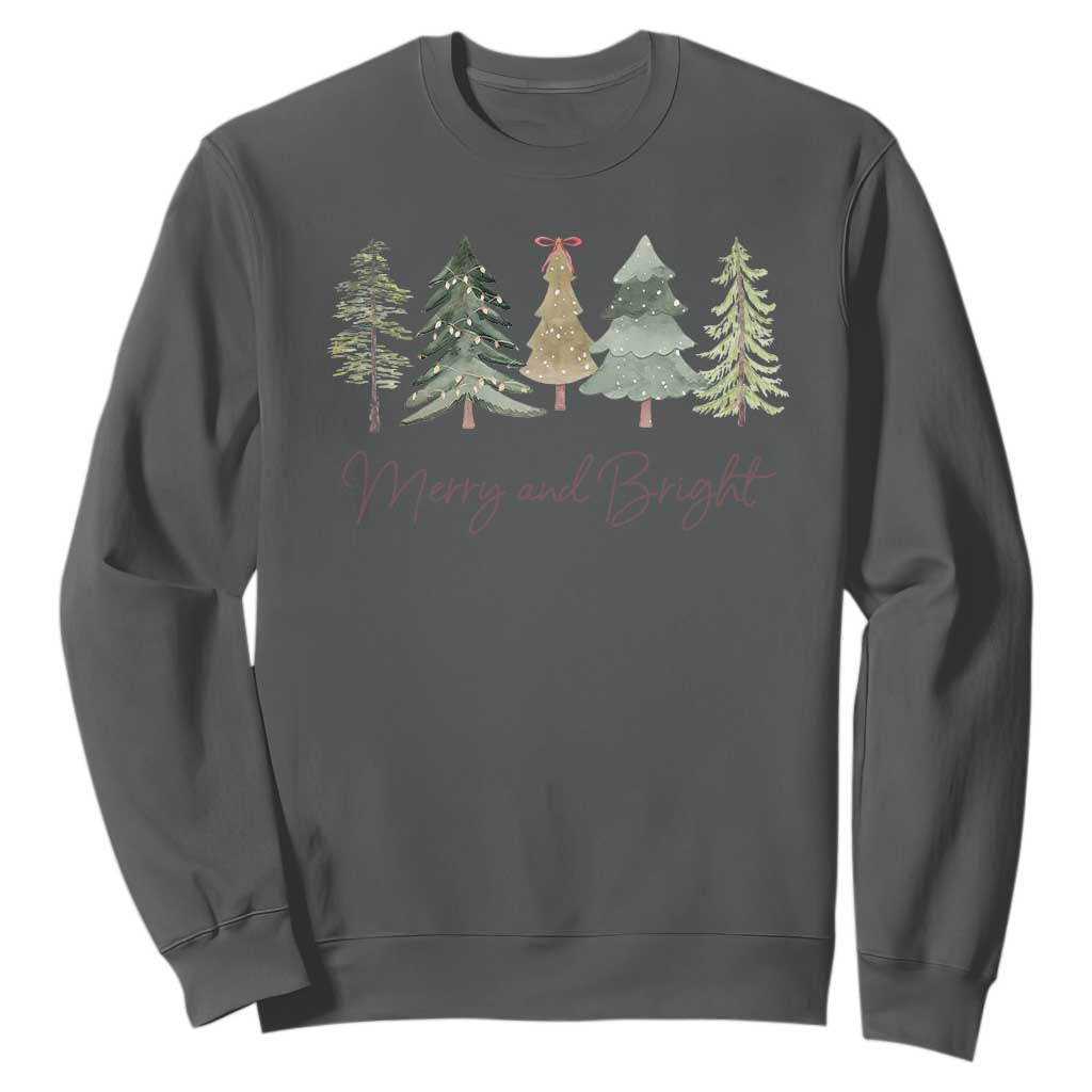 Merry and Bright Trees Sweatshirt Womans Holiday Coquette Tree Bow TS10 Dark Heather Print Your Wear