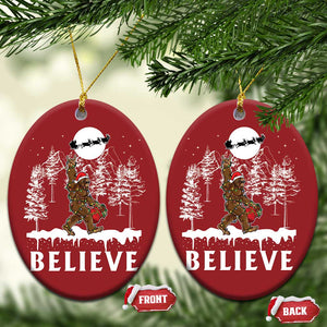 Bigfoot Christmas Tree Lights Christmas Ornament Believe Rock On Sasquatch Santa Hat TS10 Oval Red Print Your Wear