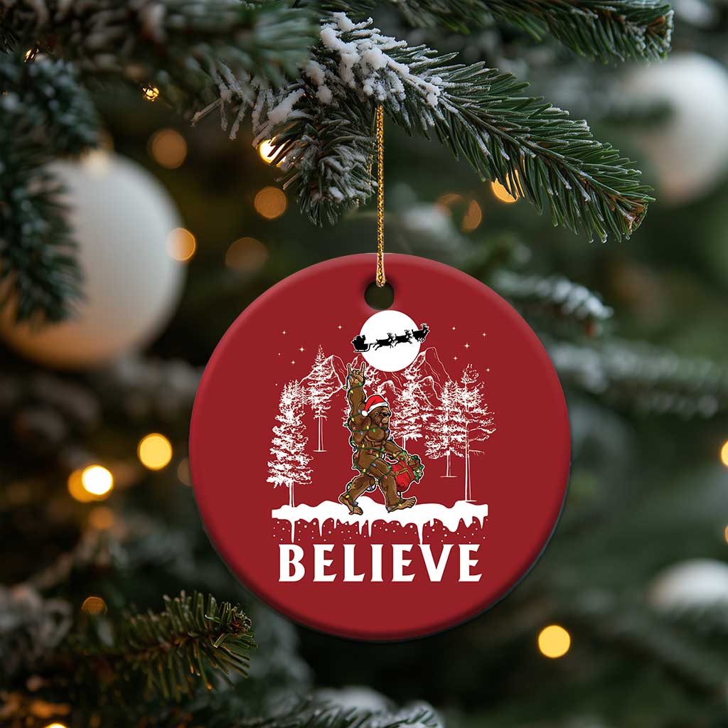 Bigfoot Christmas Tree Lights Christmas Ornament Believe Rock On Sasquatch Santa Hat TS10 Print Your Wear
