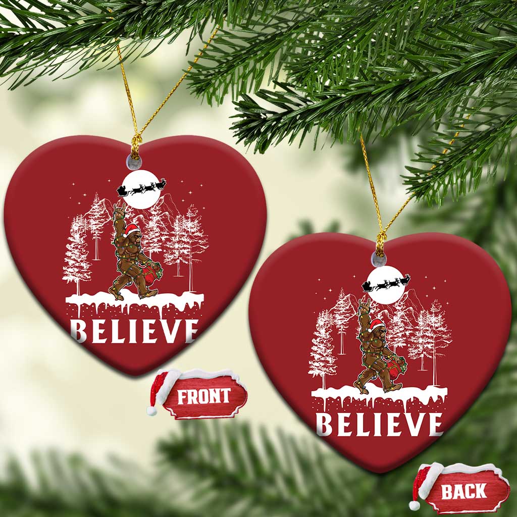 Bigfoot Christmas Tree Lights Christmas Ornament Believe Rock On Sasquatch Santa Hat TS10 Heart Red Print Your Wear