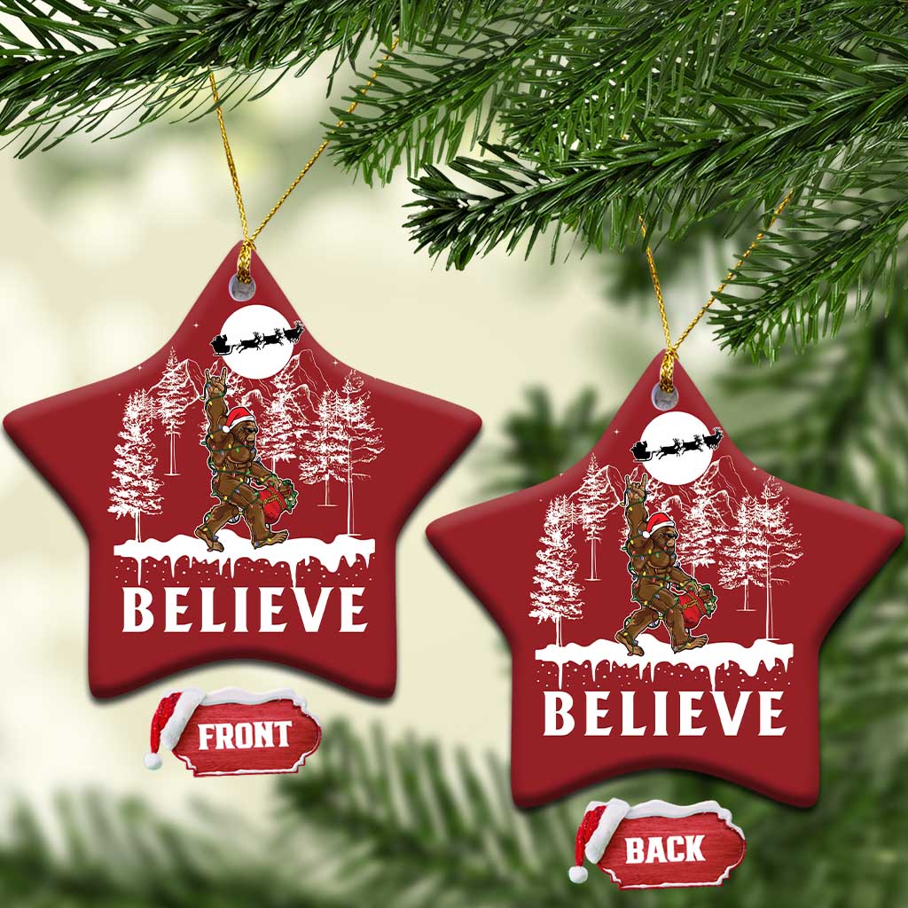 Bigfoot Christmas Tree Lights Christmas Ornament Believe Rock On Sasquatch Santa Hat TS10 Star Red Print Your Wear