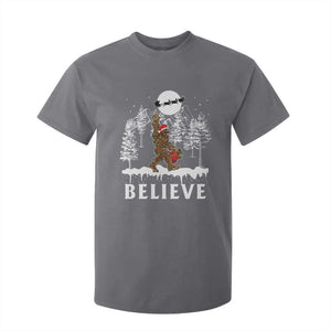 Bigfoot Christmas Tree Lights T Shirt For Kid Believe Rock On Sasquatch Santa Hat TS10 Charcoal Print Your Wear