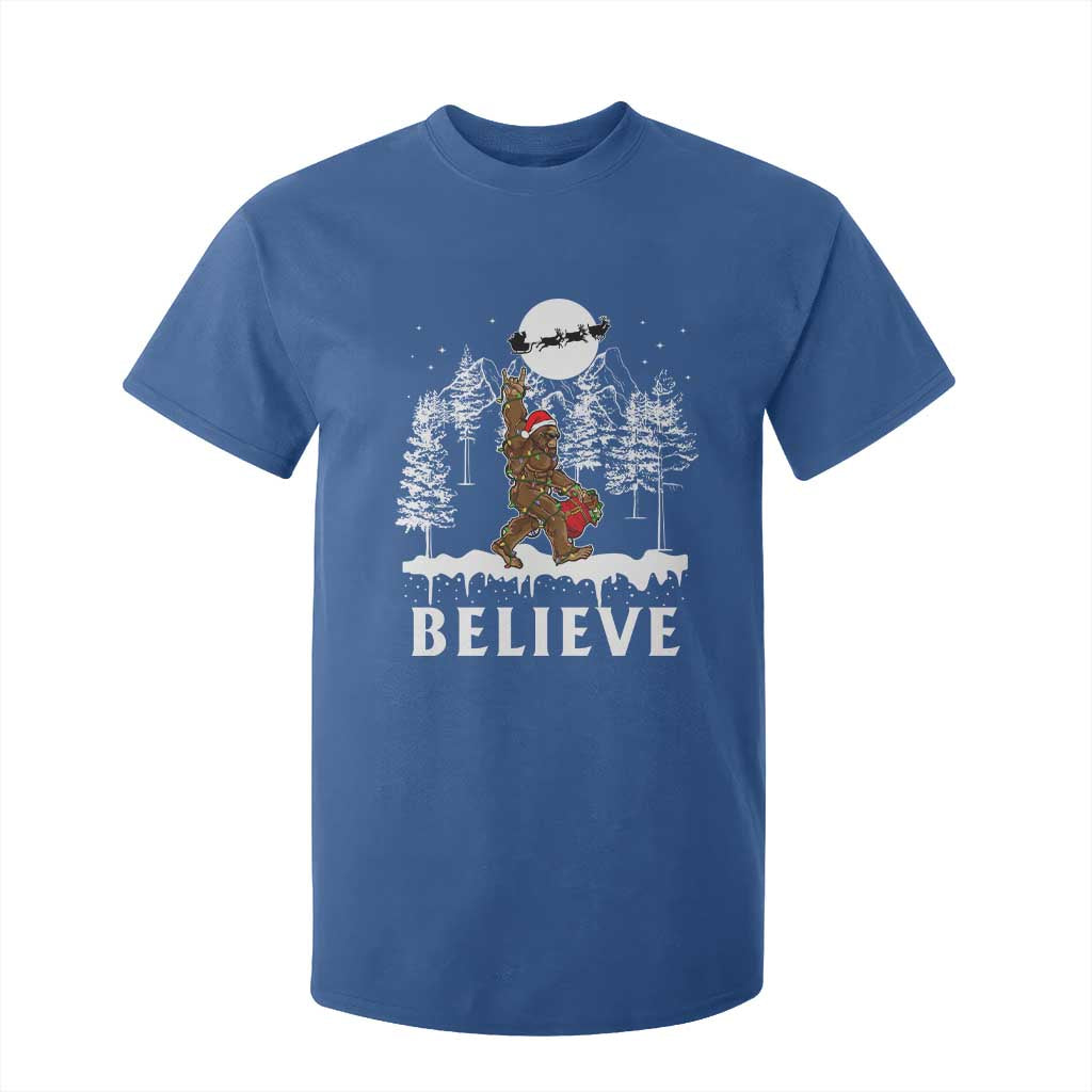 Bigfoot Christmas Tree Lights T Shirt For Kid Believe Rock On Sasquatch Santa Hat TS10 Royal Blue Print Your Wear