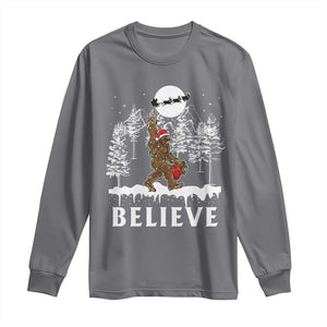 Bigfoot Christmas Tree Lights Long Sleeve Shirt Believe Rock On Sasquatch Santa Hat TS10 Charcoal Print Your Wear