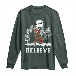 Bigfoot Christmas Tree Lights Long Sleeve Shirt Believe Rock On Sasquatch Santa Hat TS10 Dark Forest Green Print Your Wear