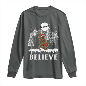 Bigfoot Christmas Tree Lights Long Sleeve Shirt Believe Rock On Sasquatch Santa Hat TS10 Dark Heather Print Your Wear