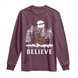 Bigfoot Christmas Tree Lights Long Sleeve Shirt Believe Rock On Sasquatch Santa Hat TS10 Maroon Print Your Wear