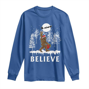 Bigfoot Christmas Tree Lights Long Sleeve Shirt Believe Rock On Sasquatch Santa Hat TS10 Royal Blue Print Your Wear