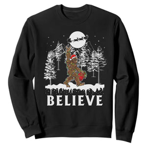 Bigfoot Christmas Tree Lights Sweatshirt Believe Rock On Sasquatch Santa Hat TS10 Black Print Your Wear