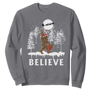 Bigfoot Christmas Tree Lights Sweatshirt Believe Rock On Sasquatch Santa Hat TS10 Charcoal Print Your Wear