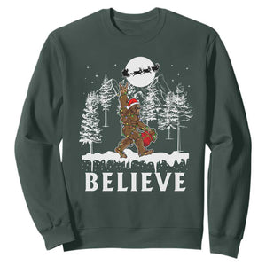 Bigfoot Christmas Tree Lights Sweatshirt Believe Rock On Sasquatch Santa Hat TS10 Dark Forest Green Print Your Wear