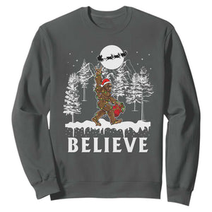 Bigfoot Christmas Tree Lights Sweatshirt Believe Rock On Sasquatch Santa Hat TS10 Dark Heather Print Your Wear