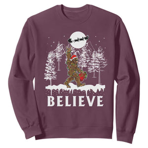 Bigfoot Christmas Tree Lights Sweatshirt Believe Rock On Sasquatch Santa Hat TS10 Maroon Print Your Wear