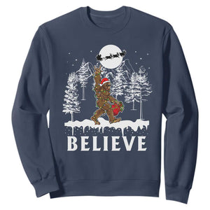 Bigfoot Christmas Tree Lights Sweatshirt Believe Rock On Sasquatch Santa Hat TS10 Navy Print Your Wear