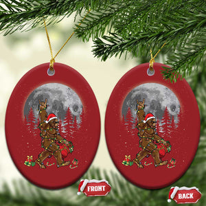 Bigfoot Christmas Tree Lights Christmas Ornament Believe Bigfoot Santa Hat Sasquatch Loves Rock On TS10 Oval Red Print Your Wear