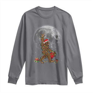 Bigfoot Christmas Tree Lights Long Sleeve Shirt Believe Bigfoot Santa Hat Sasquatch Loves Rock On TS10 Charcoal Print Your Wear