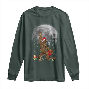 Bigfoot Christmas Tree Lights Long Sleeve Shirt Believe Bigfoot Santa Hat Sasquatch Loves Rock On TS10 Dark Forest Green Print Your Wear