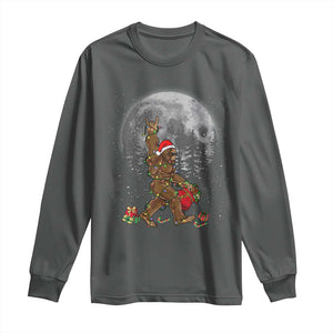 Bigfoot Christmas Tree Lights Long Sleeve Shirt Believe Bigfoot Santa Hat Sasquatch Loves Rock On TS10 Dark Heather Print Your Wear