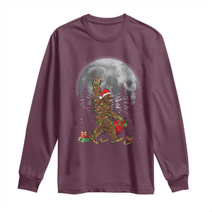 Bigfoot Christmas Tree Lights Long Sleeve Shirt Believe Bigfoot Santa Hat Sasquatch Loves Rock On TS10 Maroon Print Your Wear