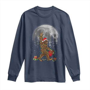 Bigfoot Christmas Tree Lights Long Sleeve Shirt Believe Bigfoot Santa Hat Sasquatch Loves Rock On TS10 Navy Print Your Wear