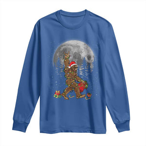 Bigfoot Christmas Tree Lights Long Sleeve Shirt Believe Bigfoot Santa Hat Sasquatch Loves Rock On TS10 Royal Blue Print Your Wear