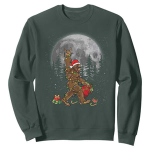 Bigfoot Christmas Tree Lights Sweatshirt Believe Bigfoot Santa Hat Sasquatch Loves Rock On TS10 Dark Forest Green Print Your Wear