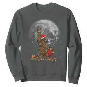 Bigfoot Christmas Tree Lights Sweatshirt Believe Bigfoot Santa Hat Sasquatch Loves Rock On TS10 Dark Heather Print Your Wear