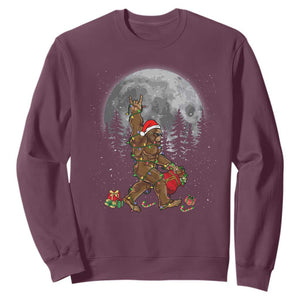 Bigfoot Christmas Tree Lights Sweatshirt Believe Bigfoot Santa Hat Sasquatch Loves Rock On TS10 Maroon Print Your Wear