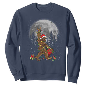 Bigfoot Christmas Tree Lights Sweatshirt Believe Bigfoot Santa Hat Sasquatch Loves Rock On TS10 Navy Print Your Wear