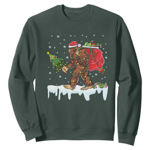 Bigfoot Christmas Tree Lights Sweatshirt Believe Xmas Sasquatch Lovers Funny TS10 Dark Forest Green Print Your Wear