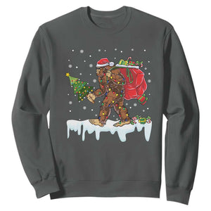 Bigfoot Christmas Tree Lights Sweatshirt Believe Xmas Sasquatch Lovers Funny TS10 Dark Heather Print Your Wear