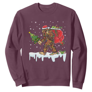 Bigfoot Christmas Tree Lights Sweatshirt Believe Xmas Sasquatch Lovers Funny TS10 Maroon Print Your Wear