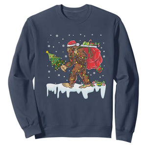 Bigfoot Christmas Tree Lights Sweatshirt Believe Xmas Sasquatch Lovers Funny TS10 Navy Print Your Wear