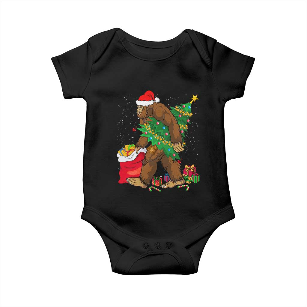 Bigfoot Christmas Baby Onesie Believe Sasquatch Lovers Xmas Tree Lights TS10 Black Print Your Wear