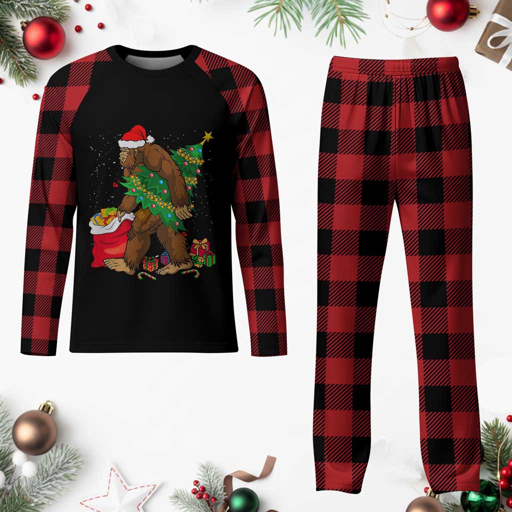 Bigfoot Christmas Plaid Pajama Set Believe Sasquatch Lovers Xmas Tree Lights TS10 Buffalo Plaid Print Your Wear