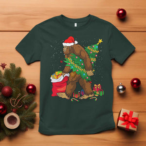 Bigfoot Christmas T Shirt Believe Sasquatch Lovers Xmas Tree Lights TS10 Dark Forest Green Print Your Wear