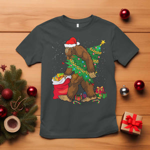 Bigfoot Christmas T Shirt Believe Sasquatch Lovers Xmas Tree Lights TS10 Dark Heather Print Your Wear