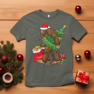 Bigfoot Christmas T Shirt Believe Sasquatch Lovers Xmas Tree Lights TS10 Military Green Print Your Wear