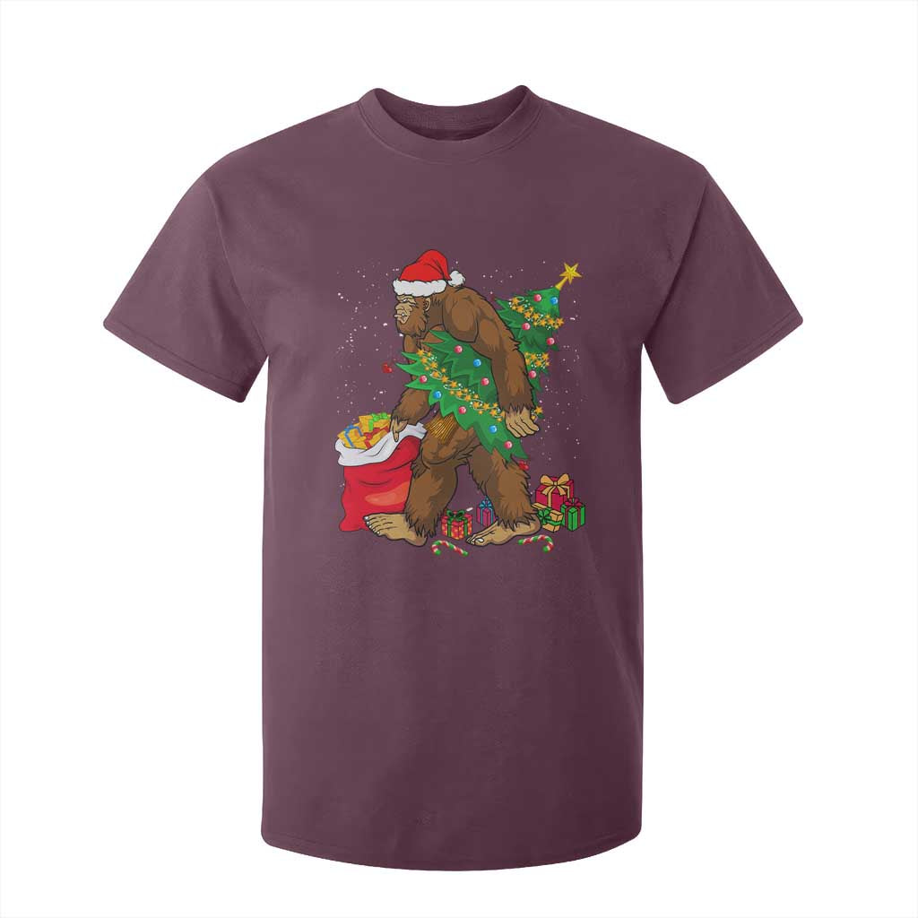 Bigfoot Christmas T Shirt For Kid Believe Sasquatch Lovers Xmas Tree Lights TS10 Maroon Print Your Wear