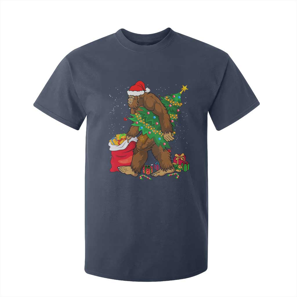 Bigfoot Christmas T Shirt For Kid Believe Sasquatch Lovers Xmas Tree Lights TS10 Navy Print Your Wear