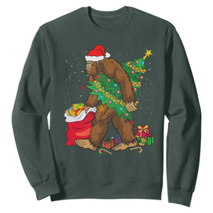 Bigfoot Christmas Sweatshirt Believe Sasquatch Lovers Xmas Tree Lights TS10 Dark Forest Green Print Your Wear