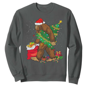 Bigfoot Christmas Sweatshirt Believe Sasquatch Lovers Xmas Tree Lights TS10 Dark Heather Print Your Wear