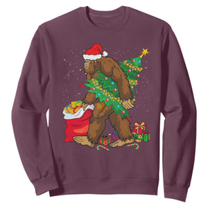 Bigfoot Christmas Sweatshirt Believe Sasquatch Lovers Xmas Tree Lights TS10 Maroon Print Your Wear