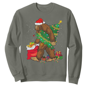 Bigfoot Christmas Sweatshirt Believe Sasquatch Lovers Xmas Tree Lights TS10 Military Green Print Your Wear