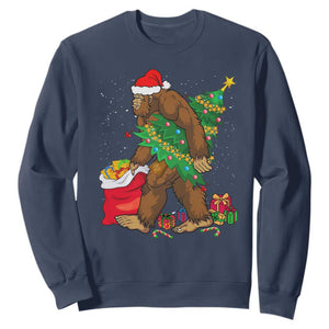 Bigfoot Christmas Sweatshirt Believe Sasquatch Lovers Xmas Tree Lights TS10 Navy Print Your Wear