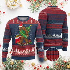 Bigfoot Christmas Ugly Christmas Sweater Believe Sasquatch Lovers Xmas Tree Lights TS10 Burgundy Print Your Wear