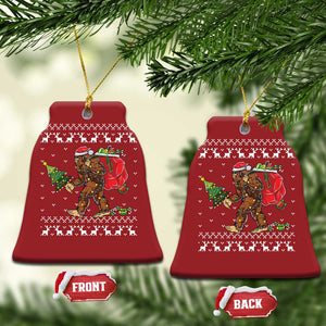 Funny Bigfoot Christmas Christmas Ornament Believe Bigfoot Santa Hat Sasquatch Loves Rock On TS10 Bell Flake Red Print Your Wear