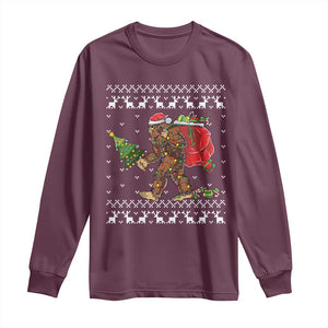 Funny Bigfoot Christmas Long Sleeve Shirt Believe Bigfoot Santa Hat Sasquatch Loves Rock On TS10 Maroon Print Your Wear