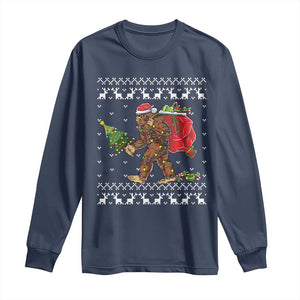 Funny Bigfoot Christmas Long Sleeve Shirt Believe Bigfoot Santa Hat Sasquatch Loves Rock On TS10 Navy Print Your Wear